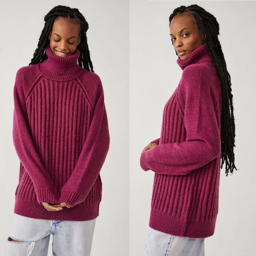 NWT New $168 Free People Big City Mulberry Garnet Turtleneck Sweater Size XS